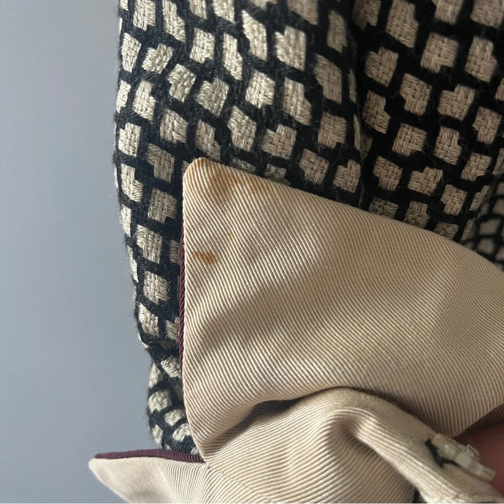 Christian Dior 1990s Black and Cream Woven Check Skirt Suit Set Size 12